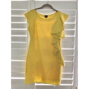 Yellow Ruffle Mini Cocktail Sheath Dress